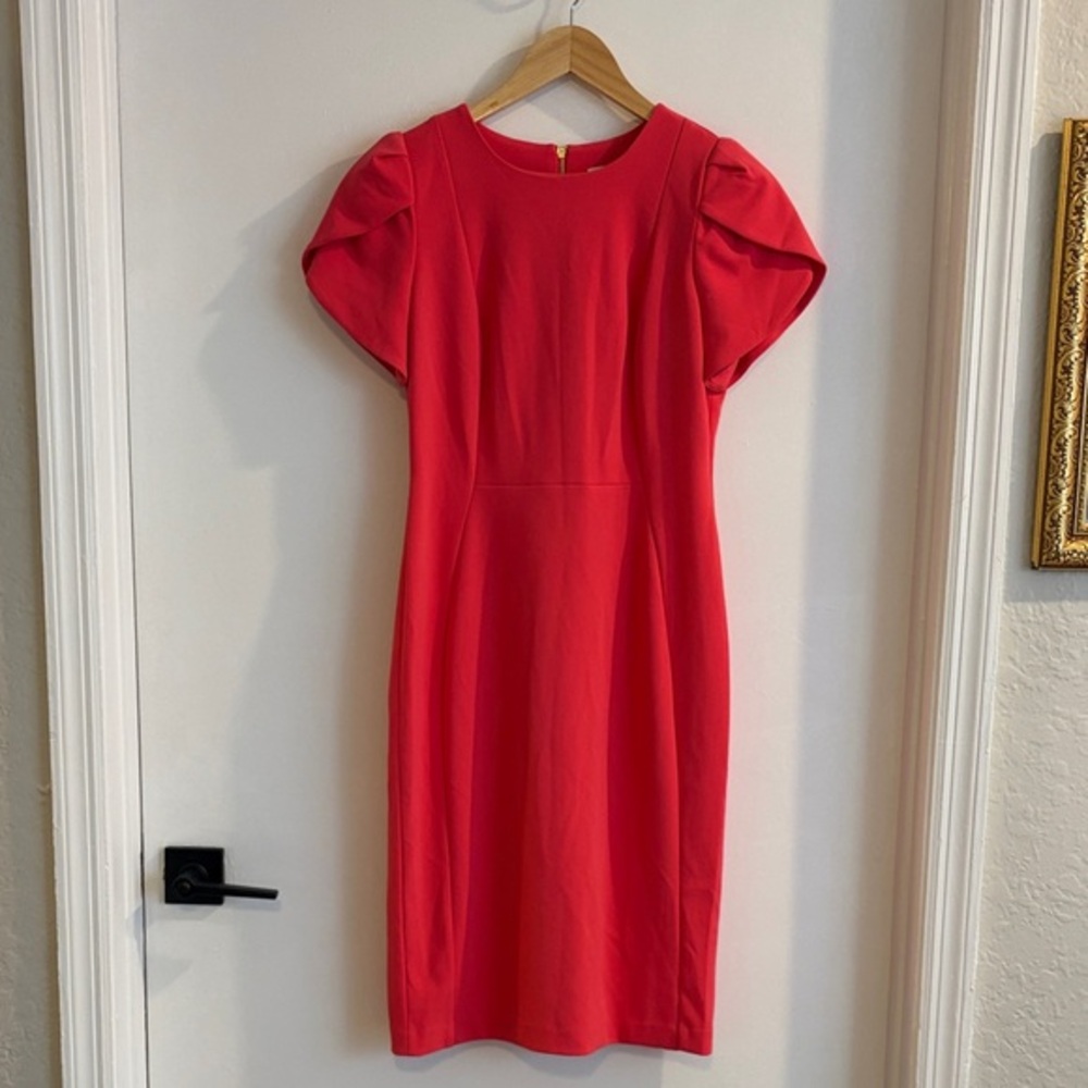 Calvin Klein Reddish Pinkish Midi Dress with Puff Sleeves - Picture 1 of 11